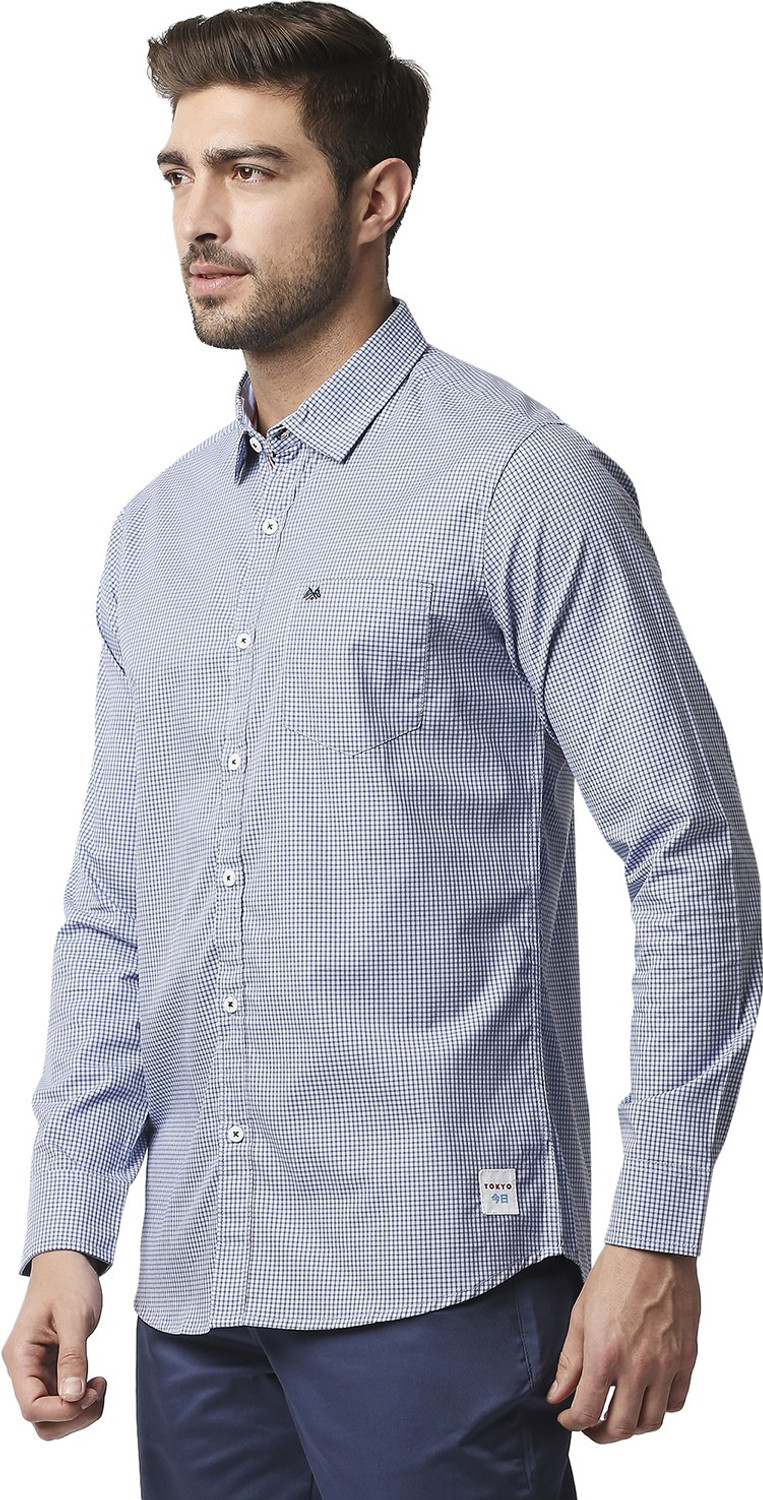 Image of THOMAS SCOTT Men Checkered Casual Blue Shirt