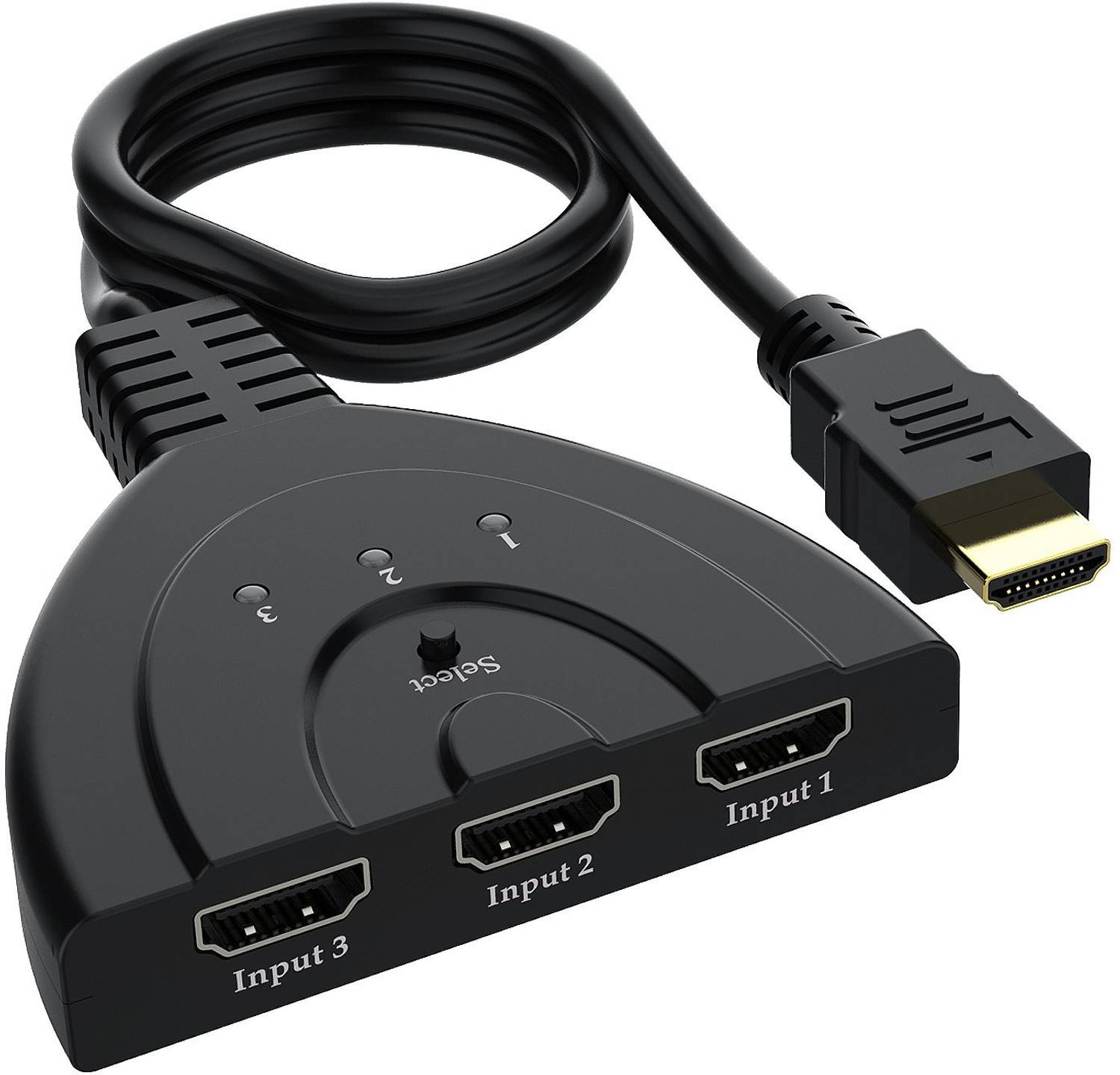 microware TV-out Cable 3-Port HDMI Switch Splitter 3x1 Selector with Pigtail Cable HD 1080P 3D Switcher