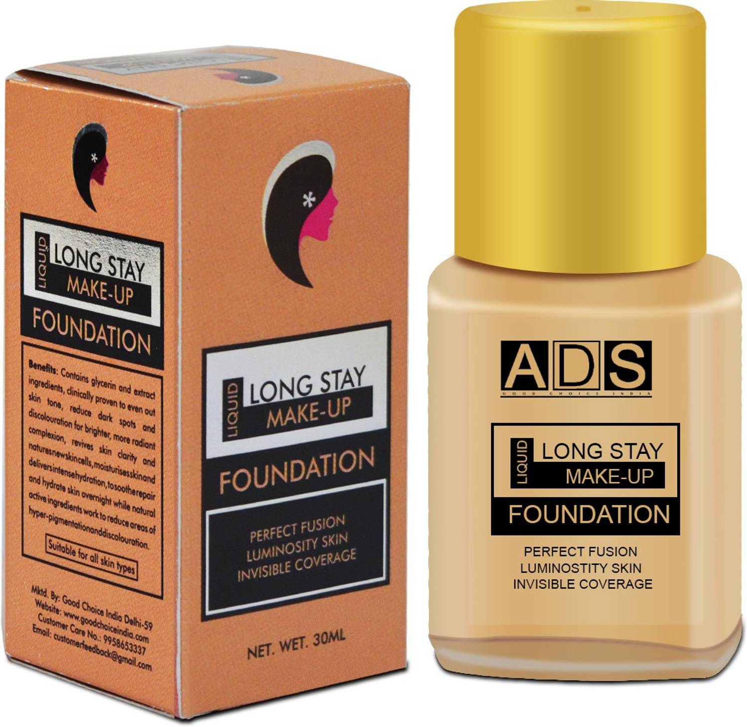 ADS Good Choice India Liquid Make-Up Foundation Flawless Semi-Matte-F03 Foundation