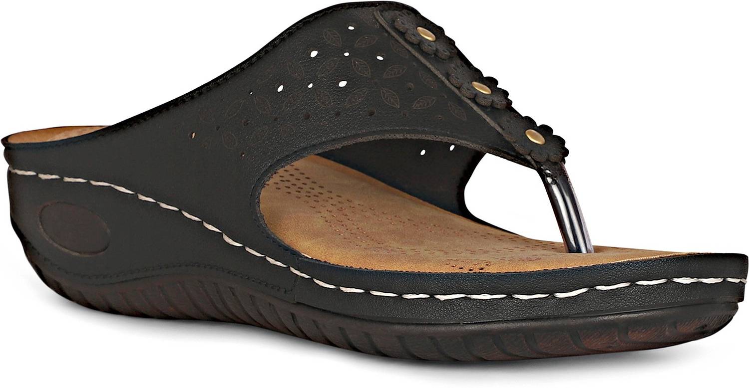 Feet First Women Casual Sandal (Black , 6)