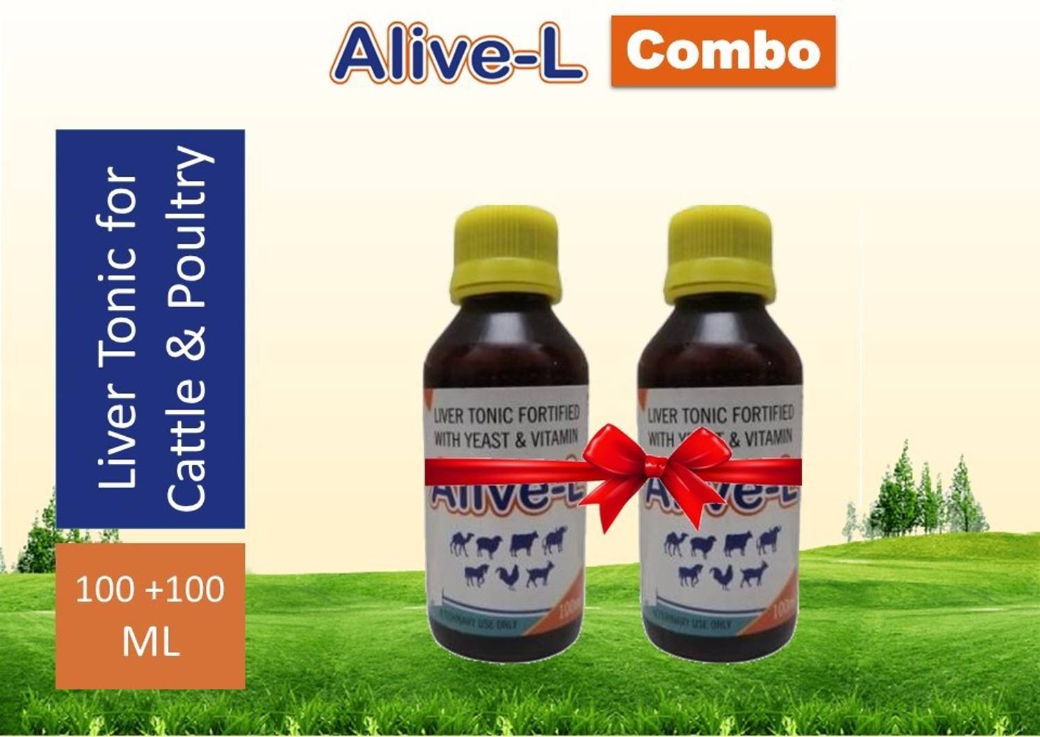 Alive - L Liver Tonic Fortified With Yeast & Vitamin for Dog, Poultry, Pigs, Foals, Sheep & Goat (Pack of 2) Pet Health Supplements