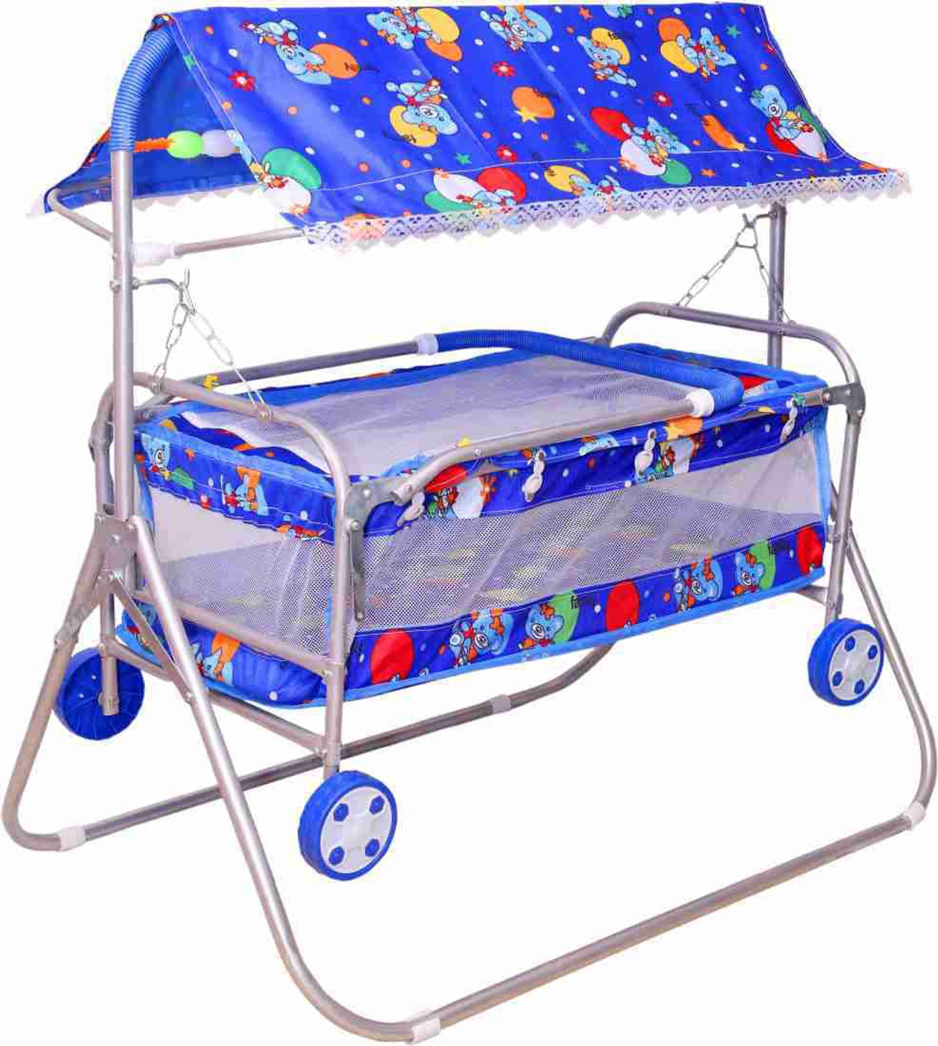 Image of STEELOART Baby Cradle for new born baby with attractive colur and metallic finish (Blue) Bassinet