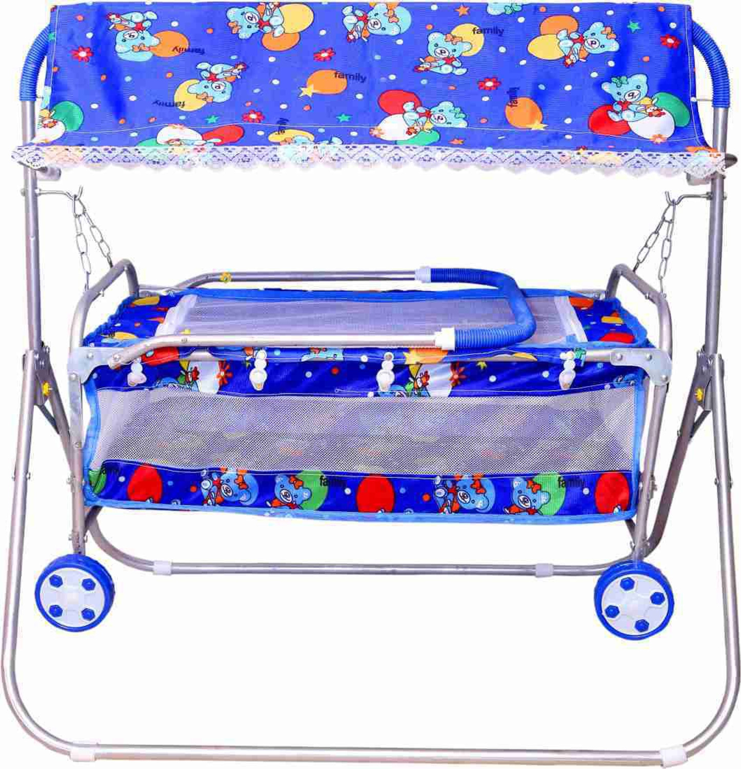Image of STEELOART Baby Cradle for new born baby with attractive colur and metallic finish (Blue) Bassinet