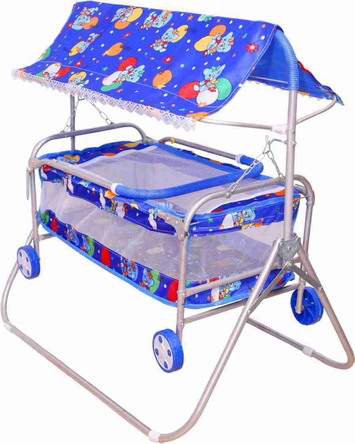Image of STEELOART Baby Cradle for new born baby with attractive colur and metallic finish (Blue) Bassinet