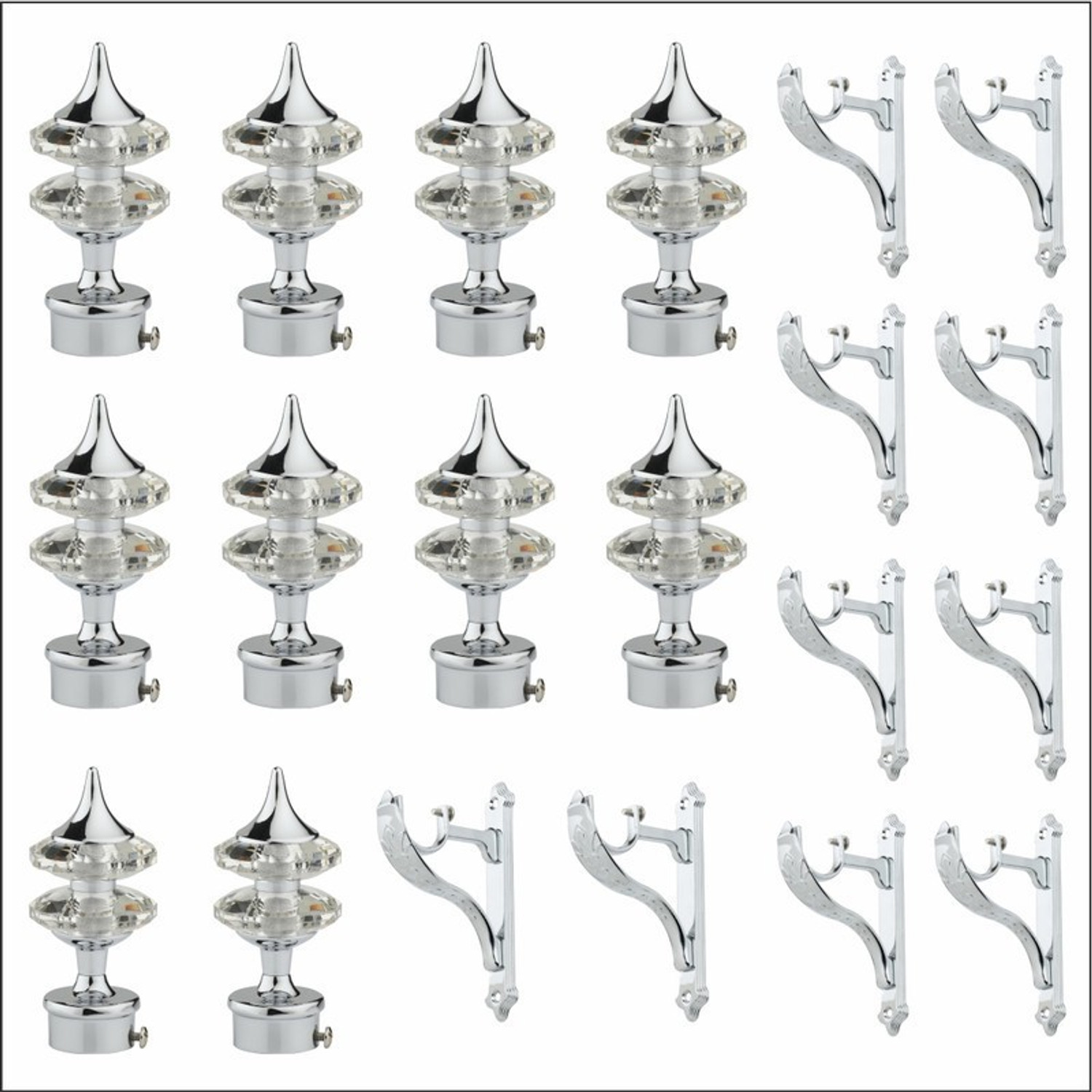 Image of GLOXY Silver Rod Rail Bracket, Curtain Knobs, Curtain Hooks, Curtain Rods Metal