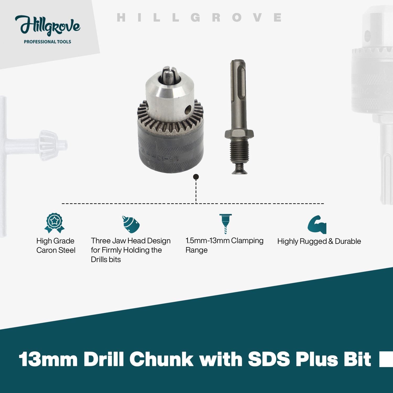 Image of Hillgrove HGCM33M2 1200W-26mm Hammer Drill Forward /Reverse Rotation with Angle Grinder Power & Hand Tool Kit