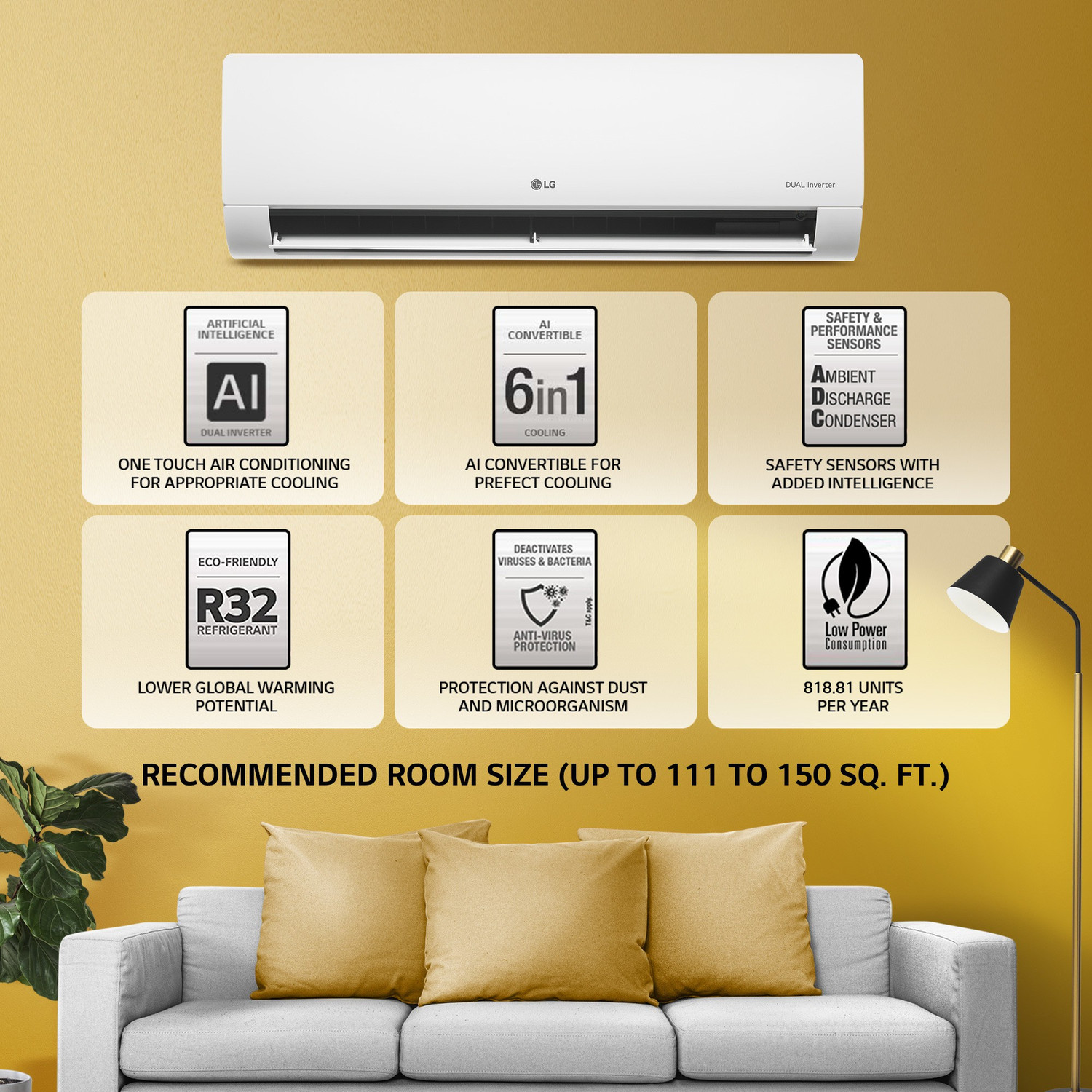 Image of LG 2022 Model 1.5 Ton 5 Star Split Inverter Super Convertible 6-in-1 CoolingAI, , HD Filter with Anti-Virus Protection AC