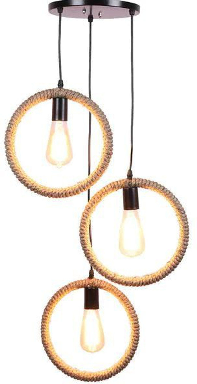 Image of DENICRAAS Metal Pendant Light Industrial 3 Light Rope Hanging Rope in circle Lamp in Black Pendant Lamp Ceiling Lamp