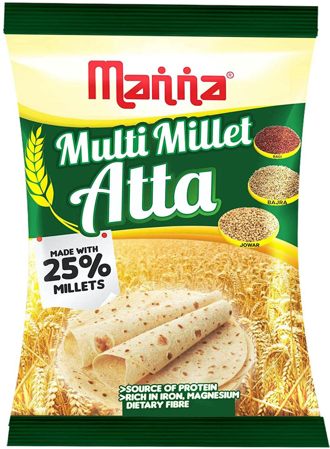 Image of Manna Multi Millet Atta - 1kg - MultiGrain Atta with 25% Millets, Tasty and Healthier Rotis everyday. 100% Natural Flour. Nutrient Powerhouse