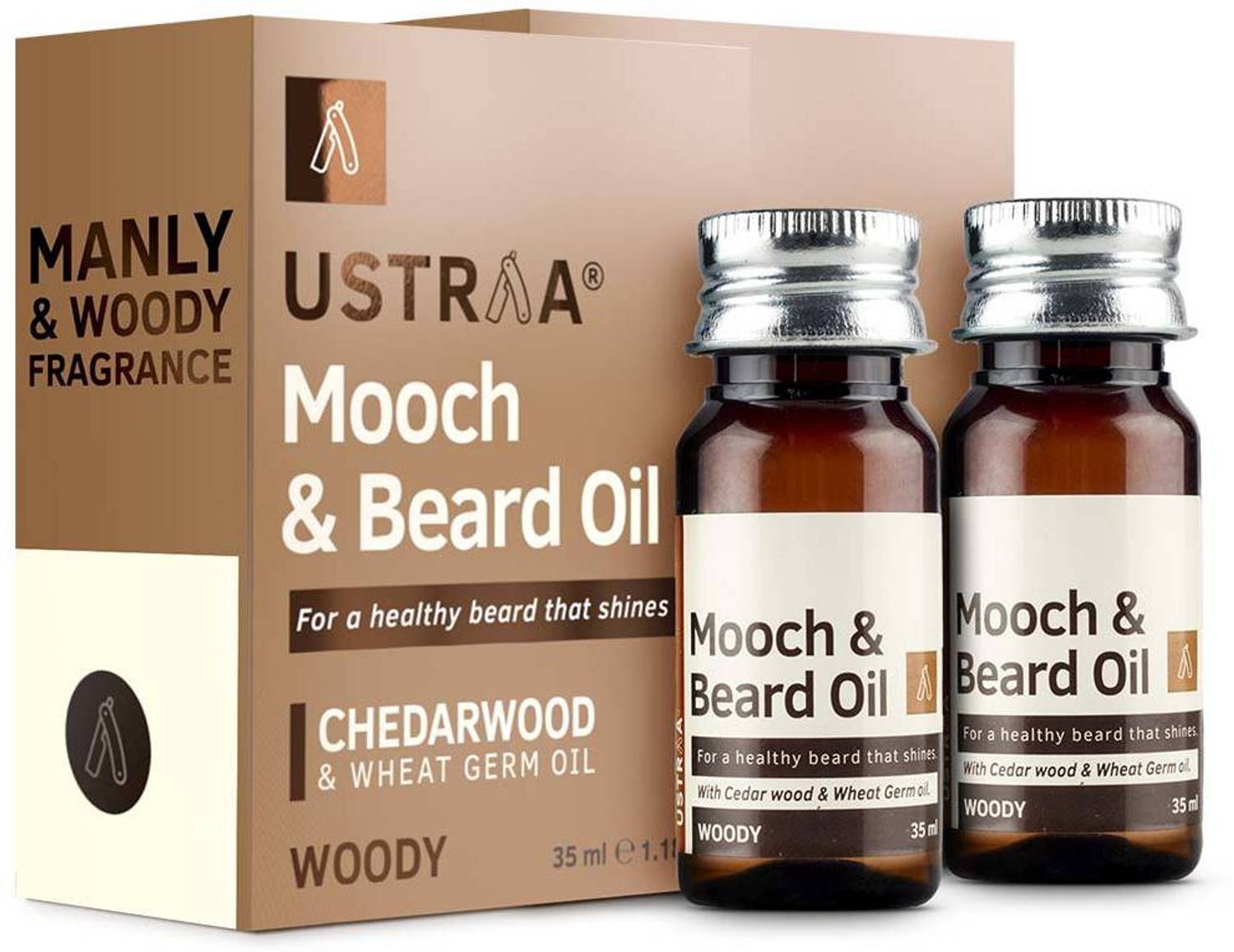 USTRAA Woody Mooch and Beard Oil - 35 ml x 2 No Parabens Hair O