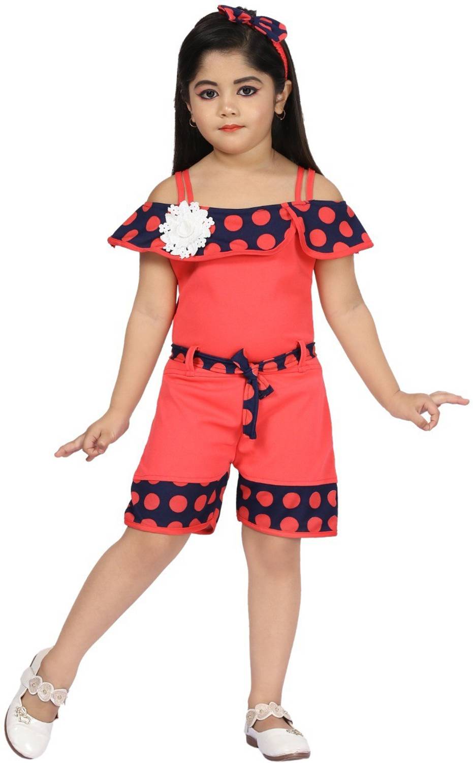 Samshil Fashion Polka Print, Solid Baby Girls Jumpsuit