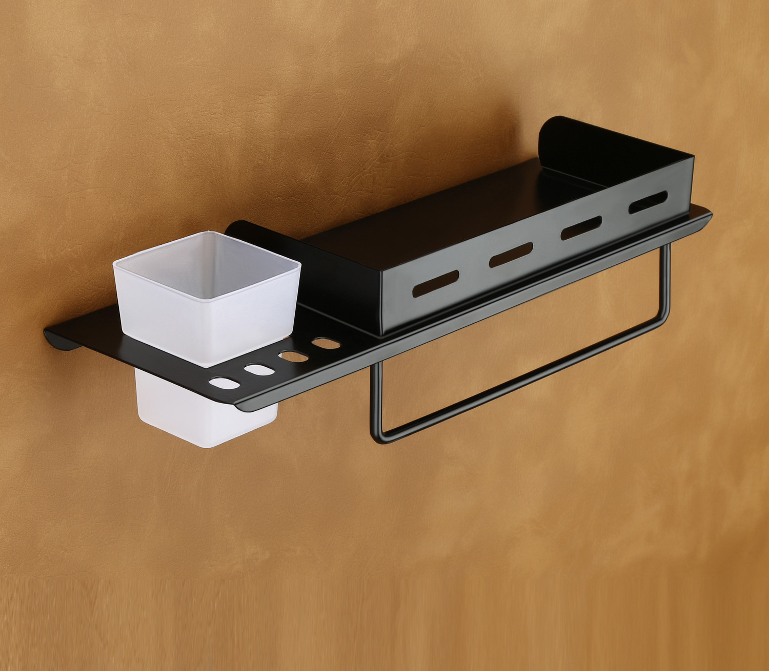 Image of Smartslide Bathroom With Tumbler Holder /Kitchen Shelf /Towel Rod /Accessories Steel Wall Shelf