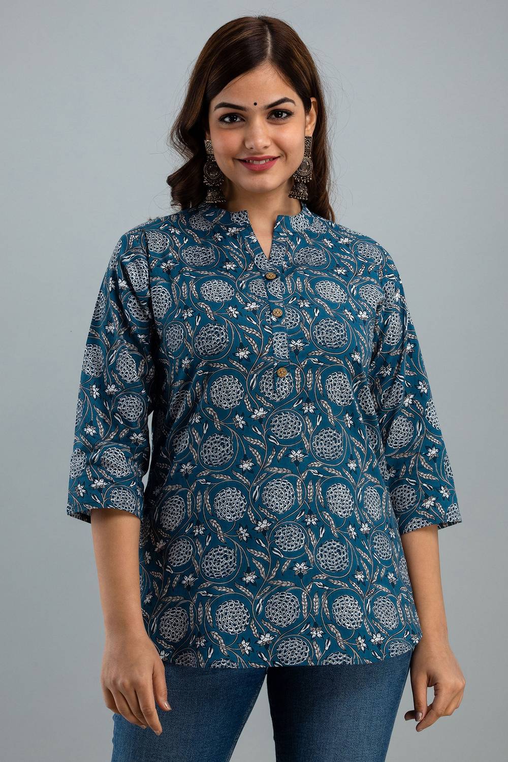 Bahe Kurtiz Casual Printed Women Blue Top