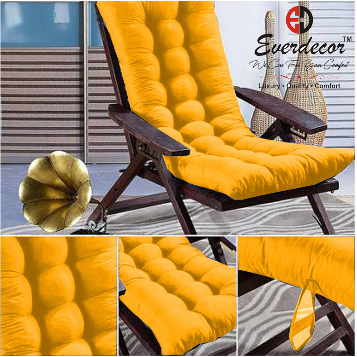 Image of EVERDECOR Polyester Fibre Chair Pad Pack of 1 Solid Rocking Chairpad Cushion