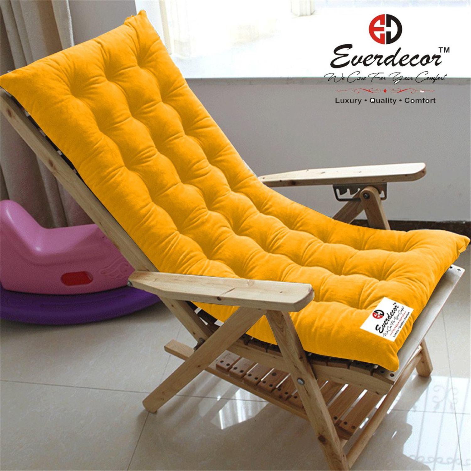 Image of EVERDECOR Polyester Fibre Chair Pad Pack of 1 Solid Rocking Chairpad Cushion