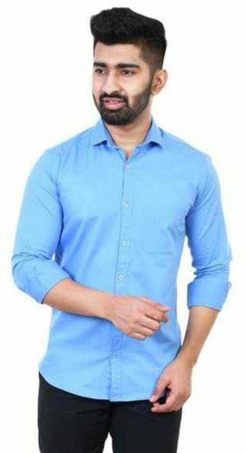 Silver Buck Men Solid Casual Light Blue Shirt