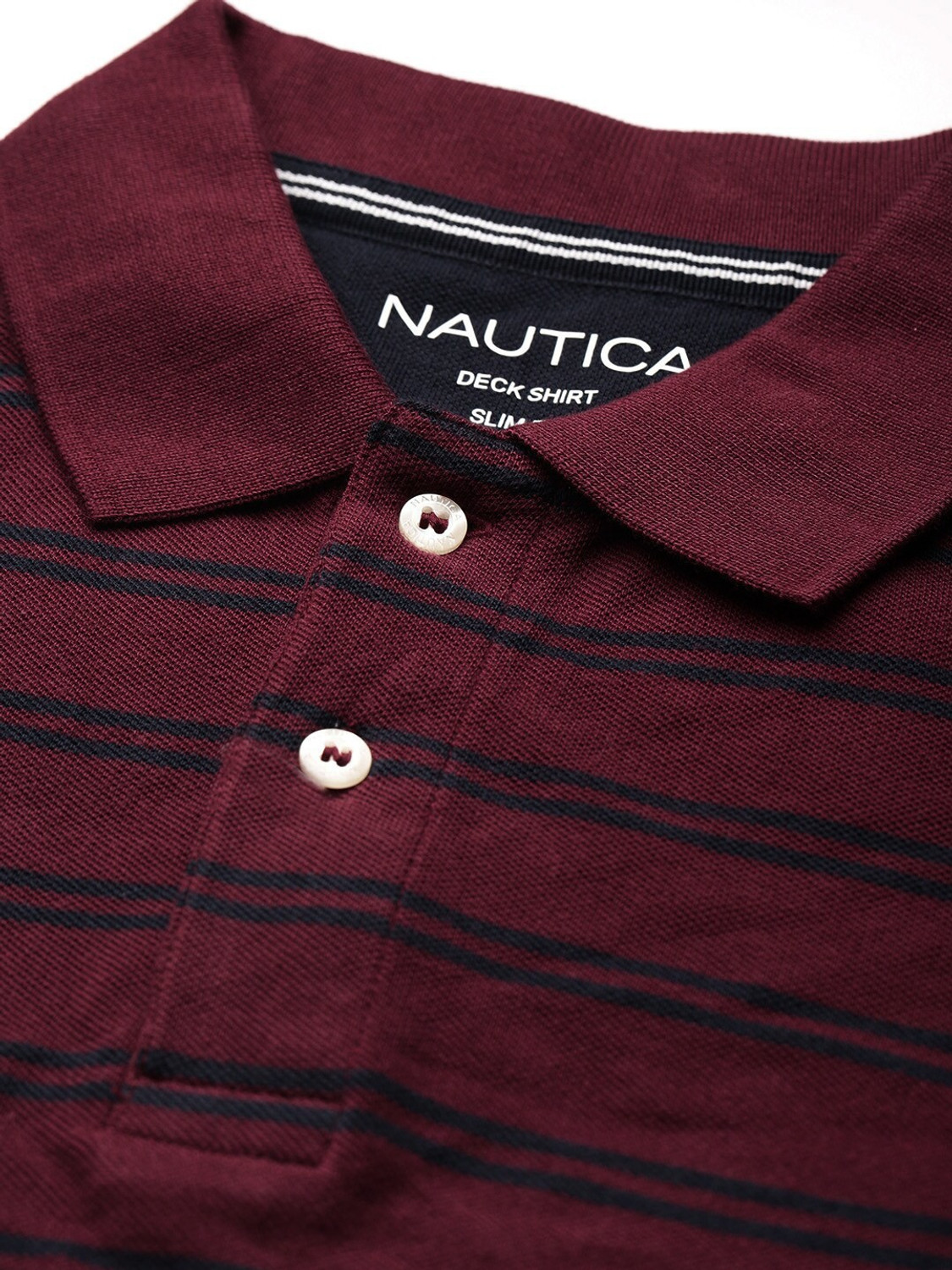 Image of NAUTICA Striped Men Polo Neck Maroon T-Shirt