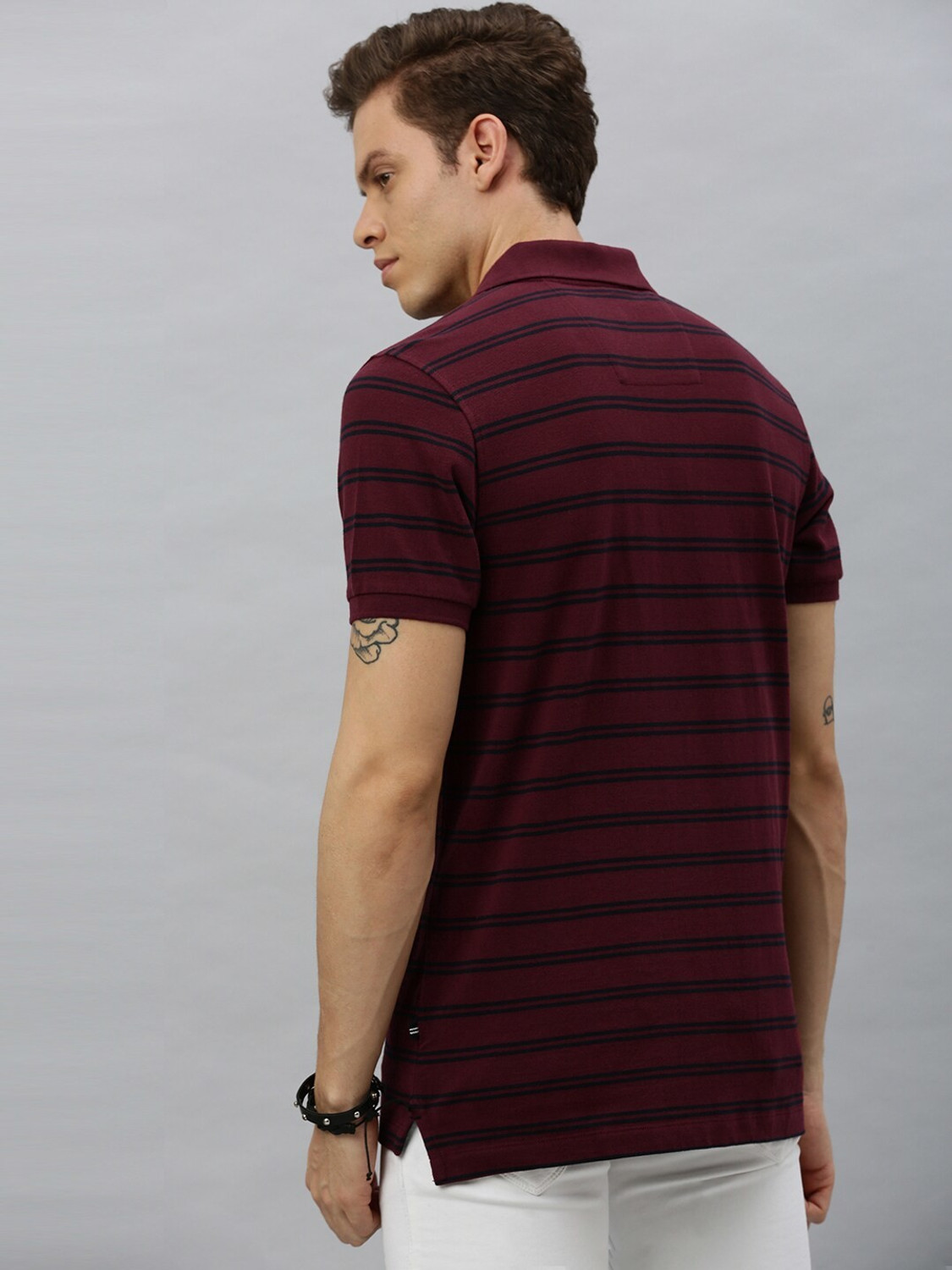 Image of NAUTICA Striped Men Polo Neck Maroon T-Shirt