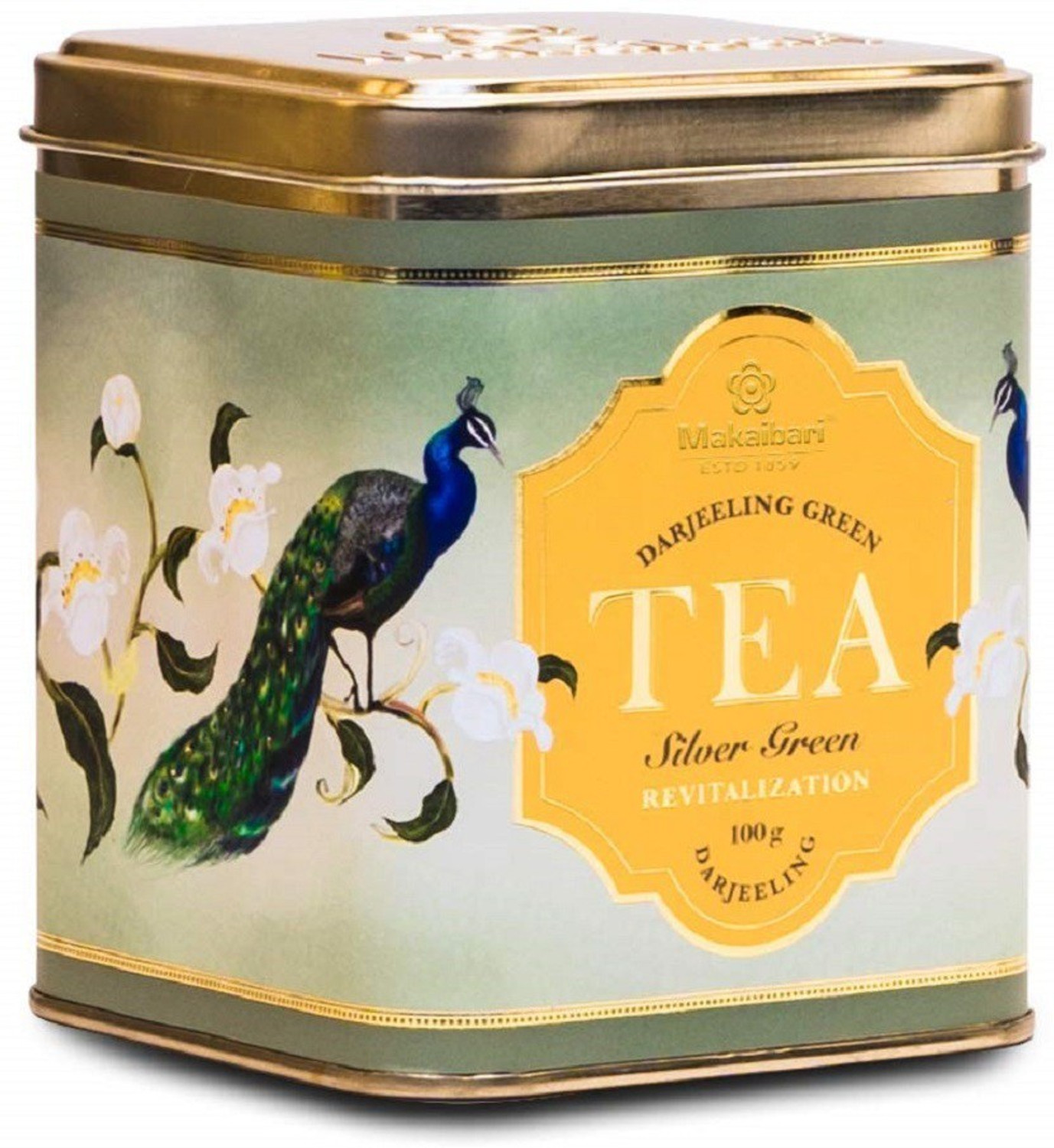 Image of Makaibari Tea Treasures Darjeeling Silver Green Tin Caddy Green Tea Tin