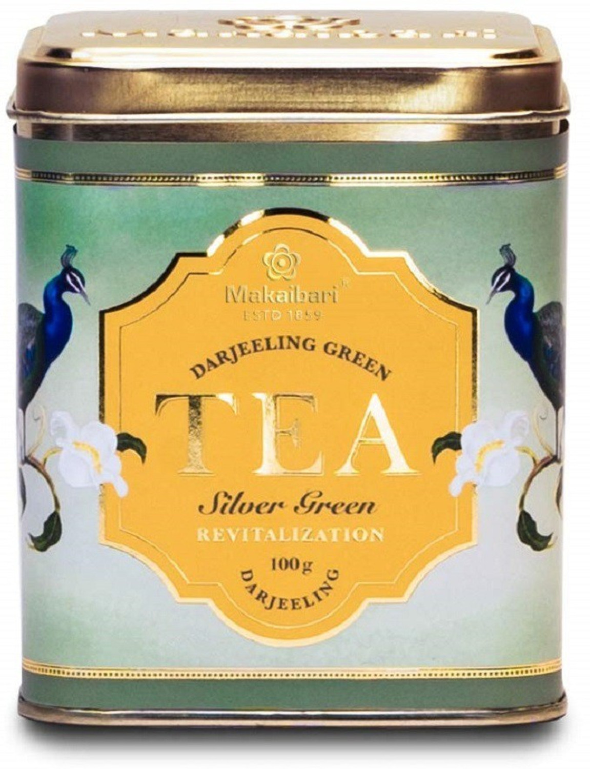 Image of Makaibari Tea Treasures Darjeeling Silver Green Tin Caddy Green Tea Tin