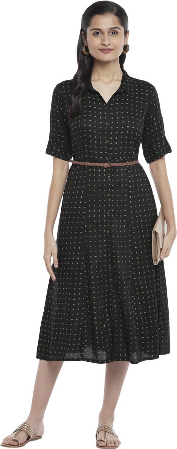 Akkriti by Pantaloons Women Shirt Black Maxi/Full Length Dress