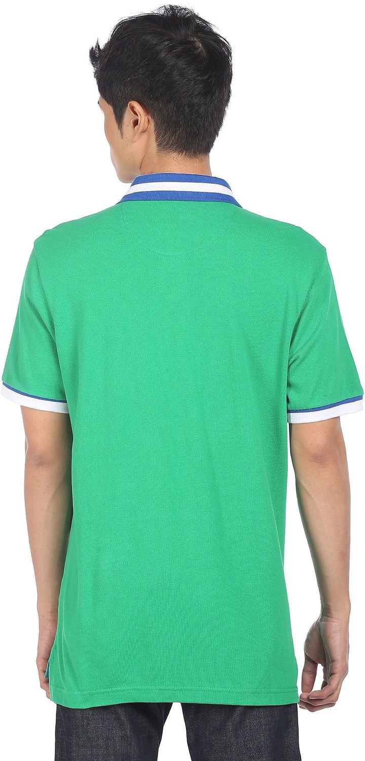 Image of U.S. POLO ASSN. Striped Men Polo Neck Green T-Shirt