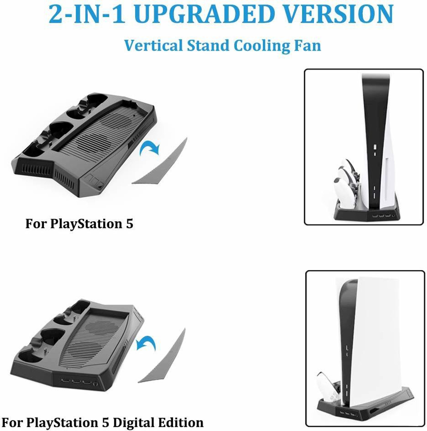 Image of Etzin Charging Stand with Cooling Fan for PS5 Ultra HD Console and PS5 Digital Edition Charging Station