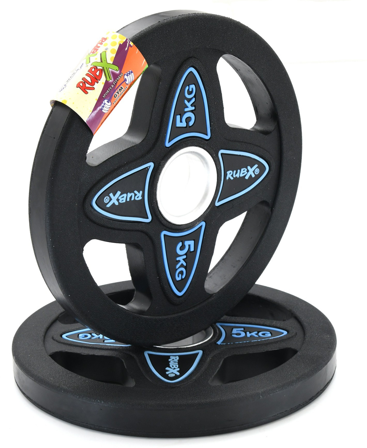 Image of RUBX Rubber Coated Solid Weight Plate Leaf|50 MM Olympic Weight|5 Kg x 2pc = 10 kg Black Weight Plate