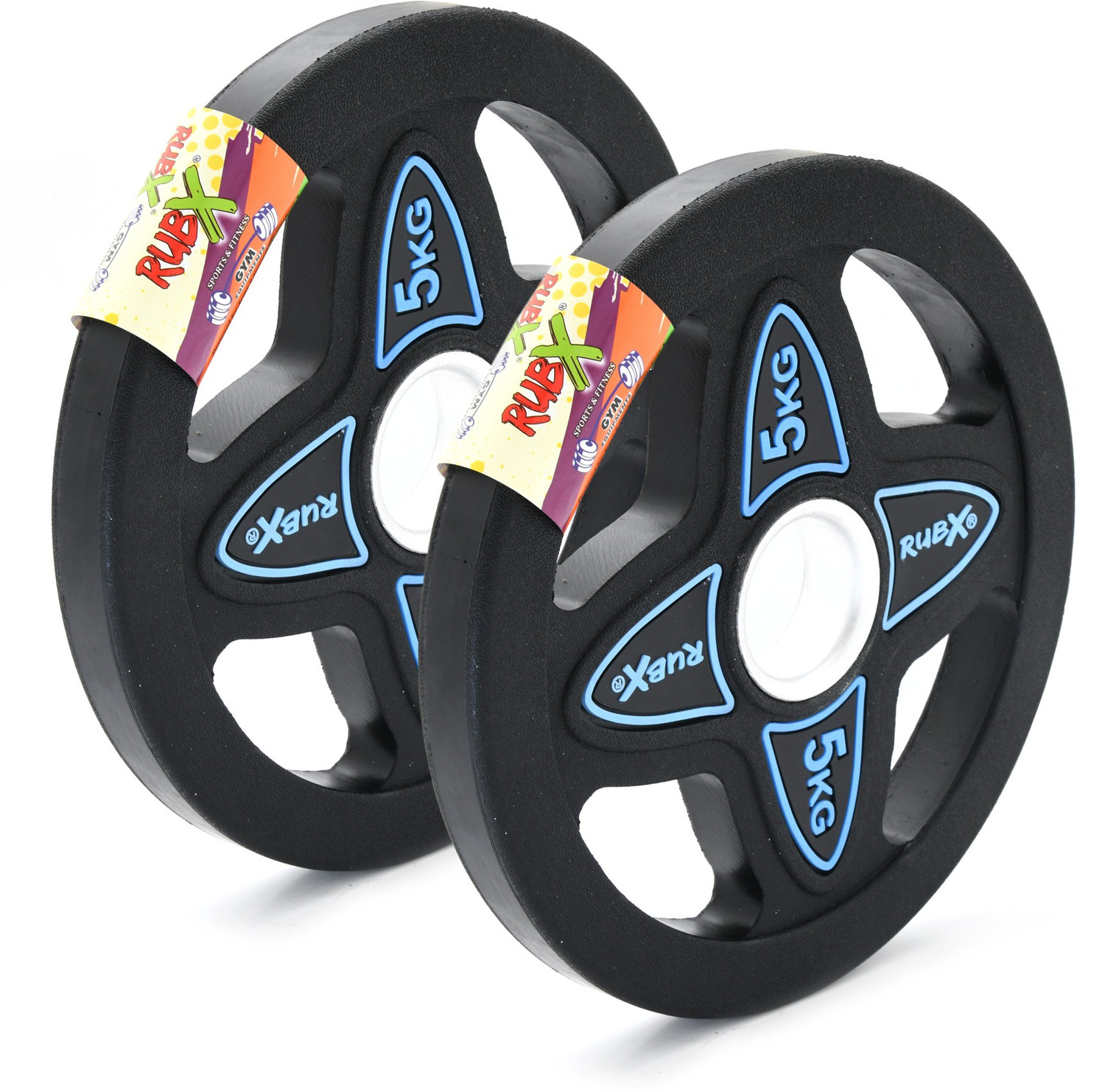 Image of RUBX Rubber Coated Solid Weight Plate Leaf|50 MM Olympic Weight|5 Kg x 2pc = 10 kg Black Weight Plate