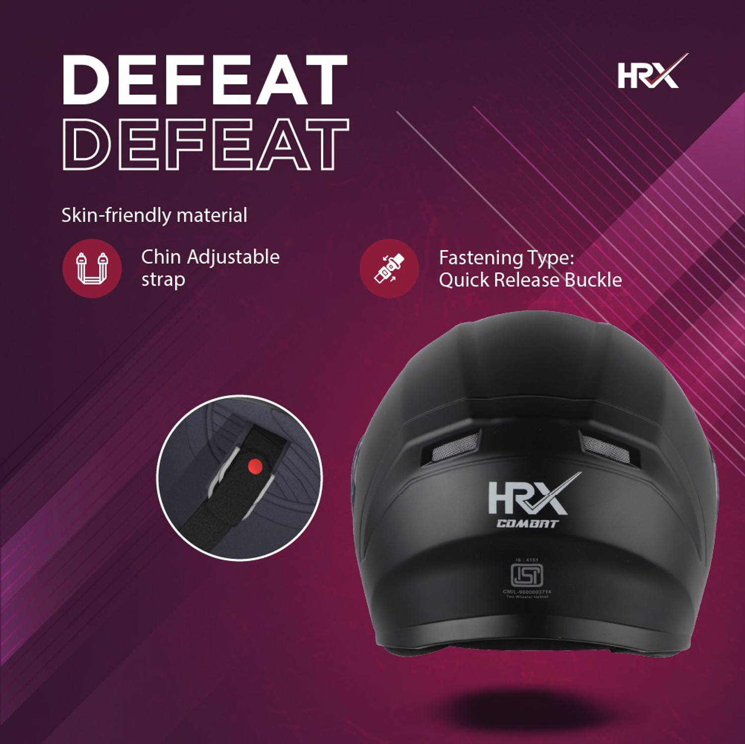 Image of HRX COMBAT Full Face Clear Visor Air ventilated ISI Marked Motorbike Helmet
