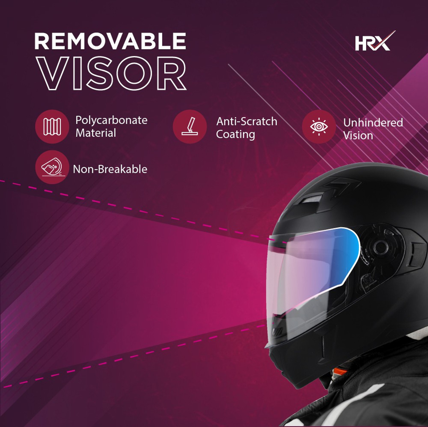 Image of HRX COMBAT Full Face Clear Visor Air ventilated ISI Marked Motorbike Helmet