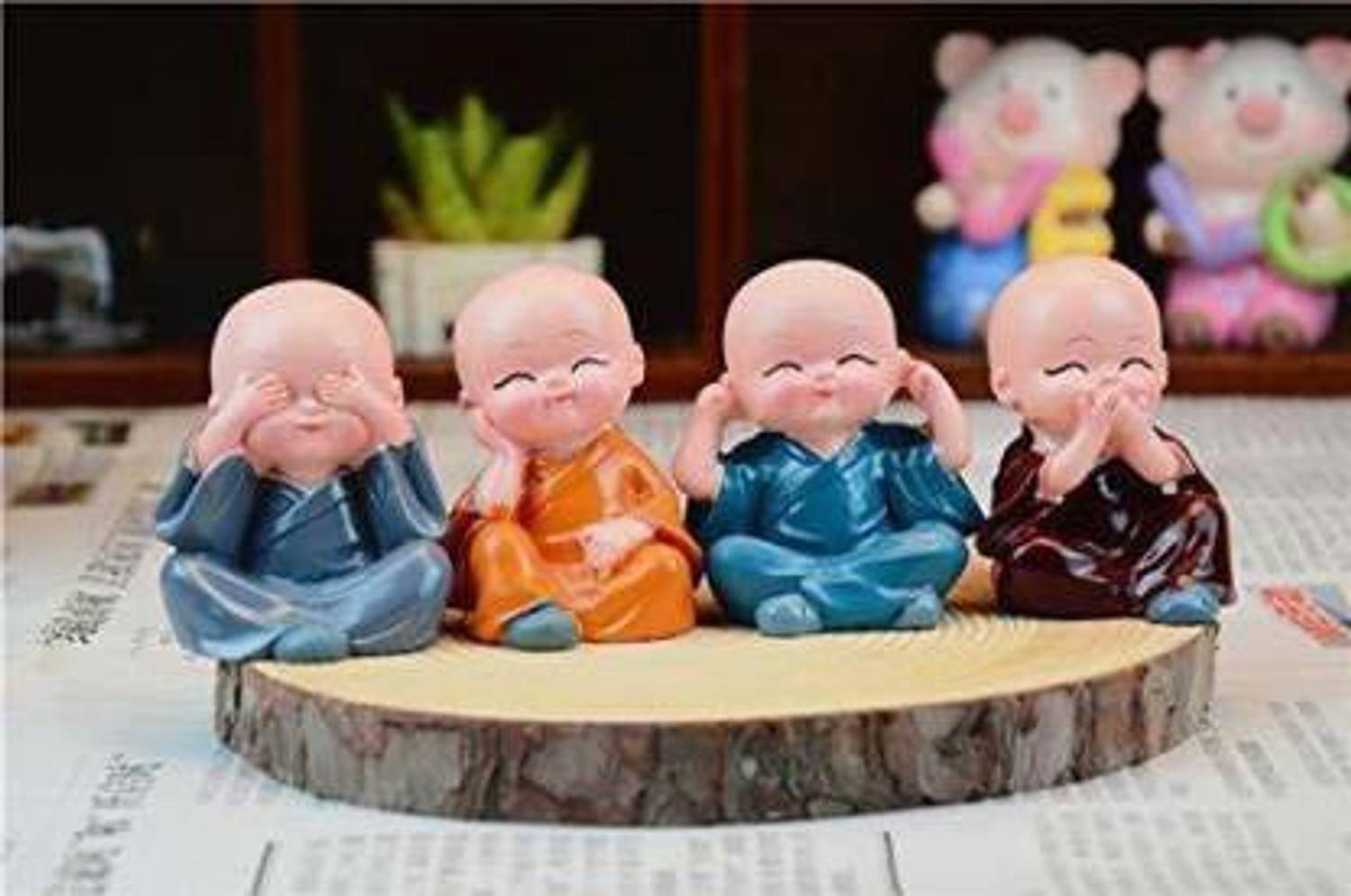 BPAAS TRENZ Fengshui 4 Little Cute Hat baby monk buddha showpiece for home decor Decorative Showpiece - 5 cm