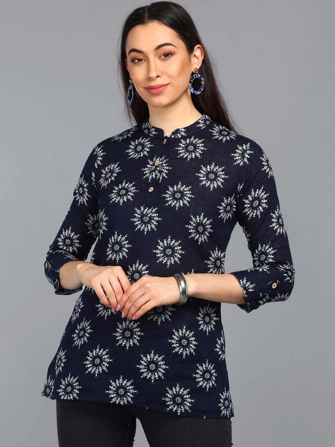 AHIKA Casual Printed Women Dark Blue Top