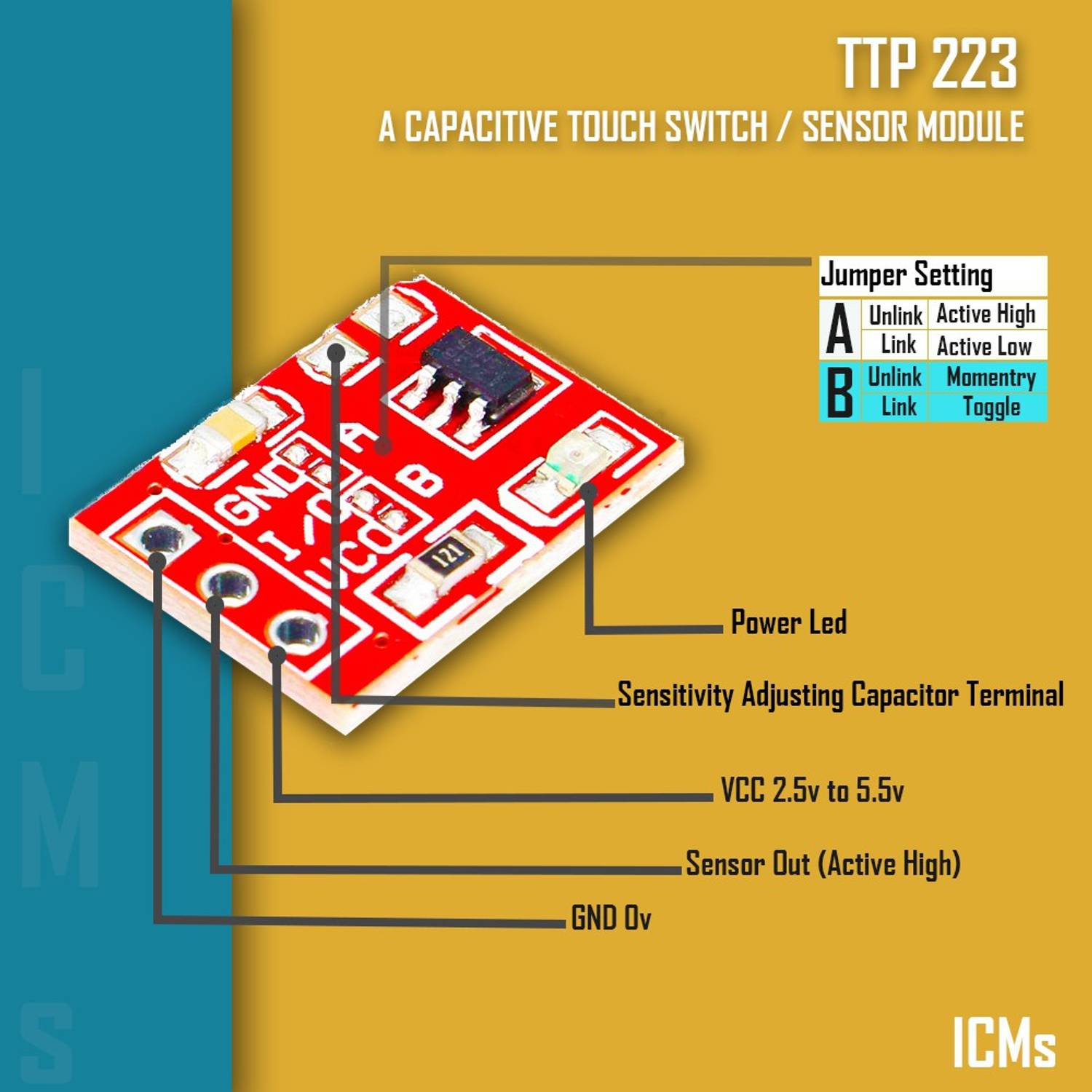 HUBX TTP223 Capacitive Touch sensor Switch - 5PCS Price in India