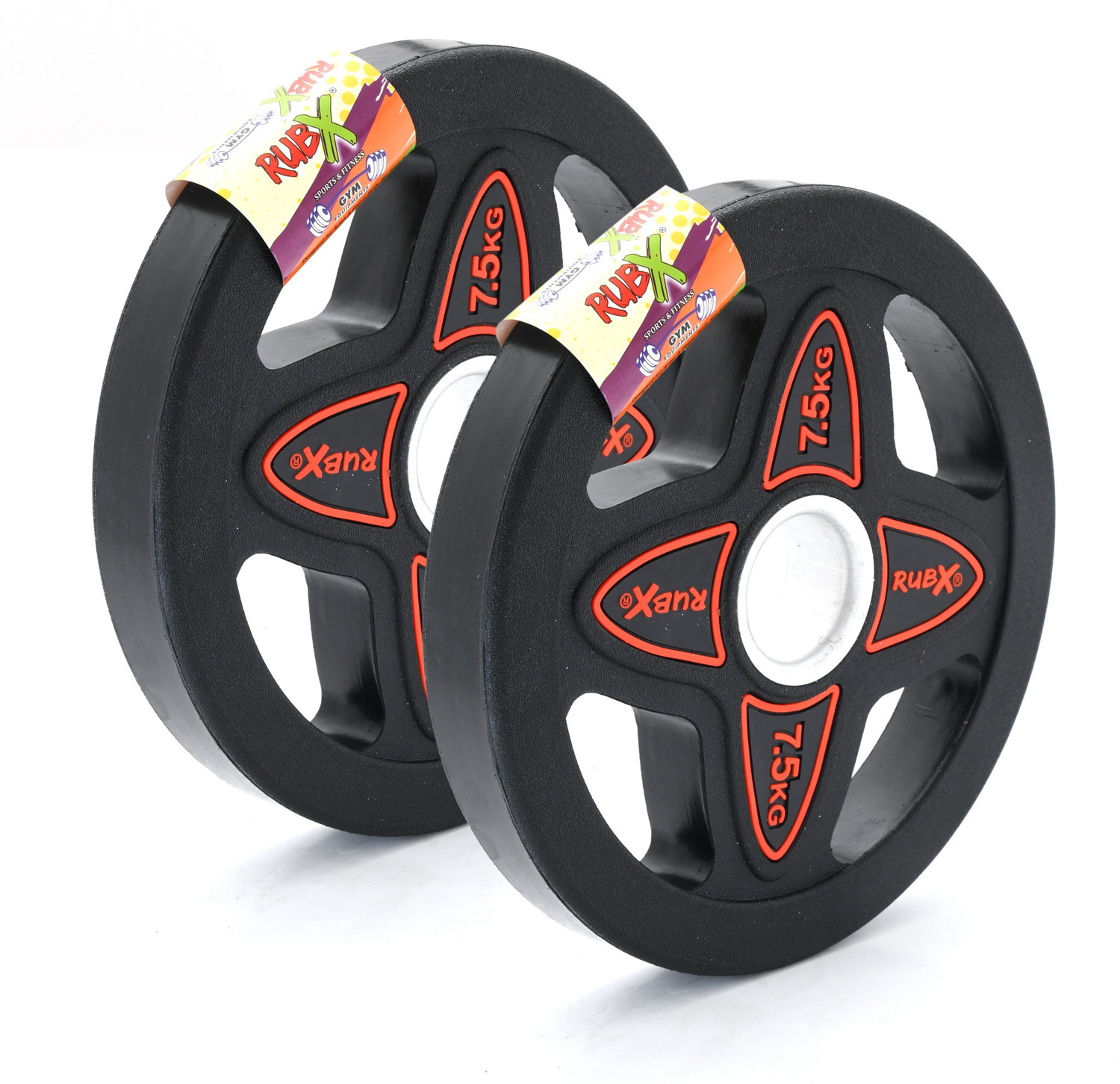 Image of RUBX Rubber Coated Solid Weight Plate Leaf|50 MM Olympic Weight|7.5 Kg x 2pc = 15 kg Black Weight Plate
