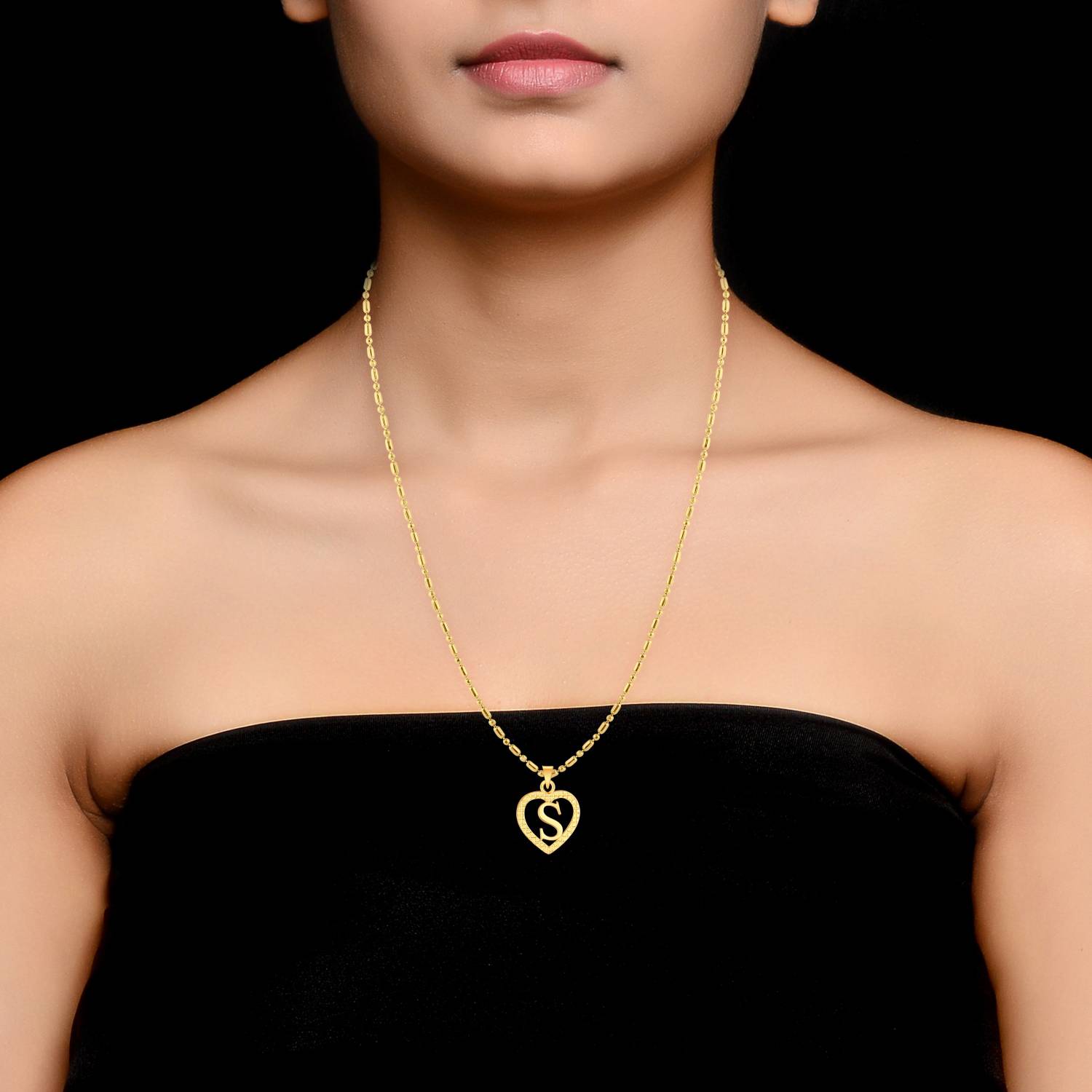 Stylish Jewellery 'S' Letter Heart Pendants for Girls love Gold plated Pendant Gold-plated Brass - Image 2
