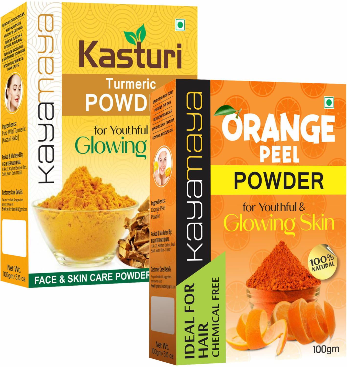 Image of Kayamaya Kasturi Haldi Powder + Orange Peel Powder for Face Pack - Combo