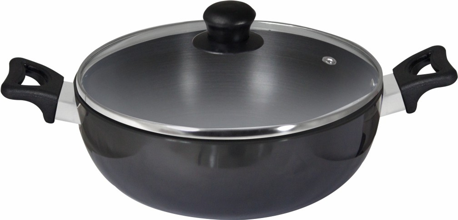 Image of Baltra Hard Anodised Kadhai Induction Friendly Kadhai 24 cm diameter with Lid 3 L capacity