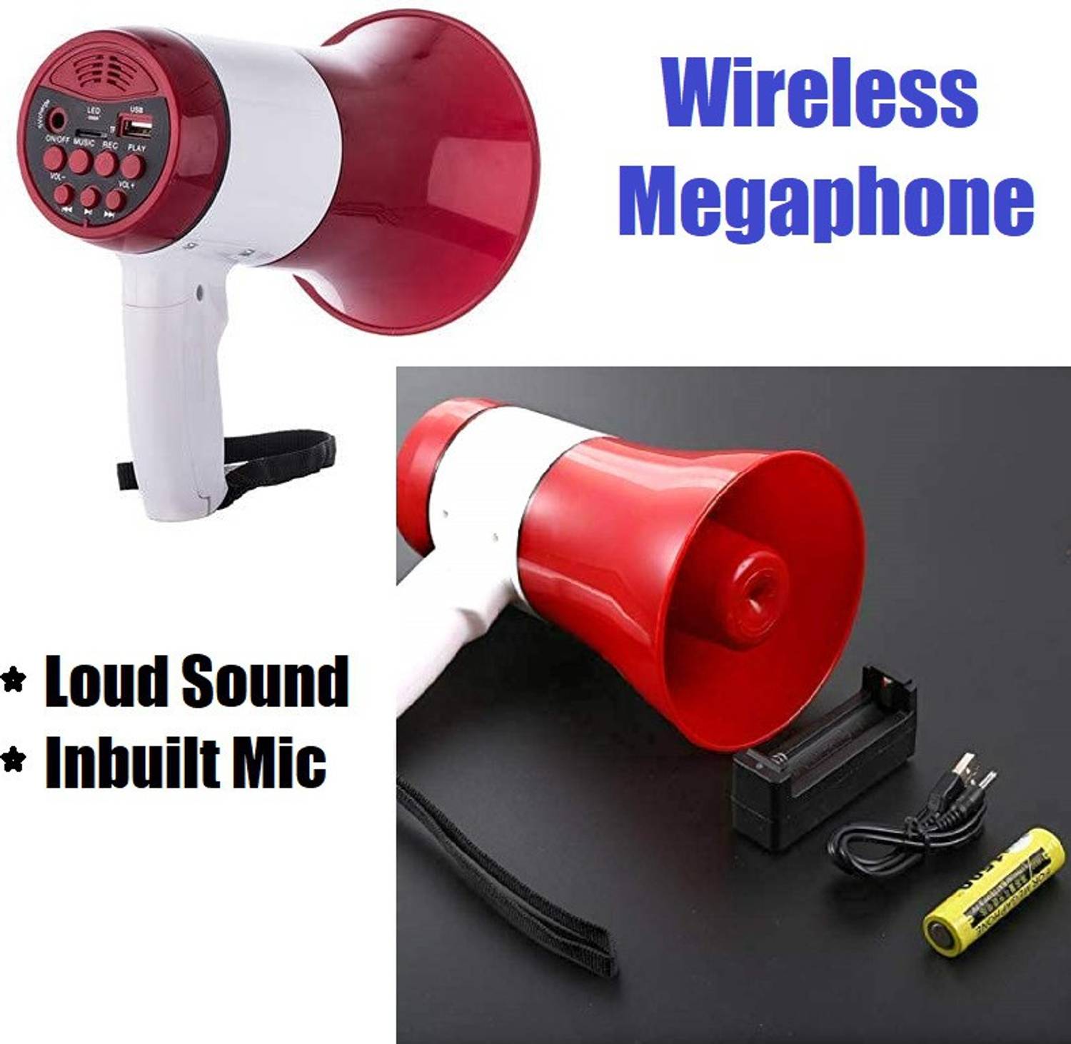 AIMERS Loudspeaker Megaphone for Announcement Rechargeable with Recording, BLUETOOTH/USB Media Player & Siren/ Handheld Rechargeable Megaphone Indoor, Outdoor PA System