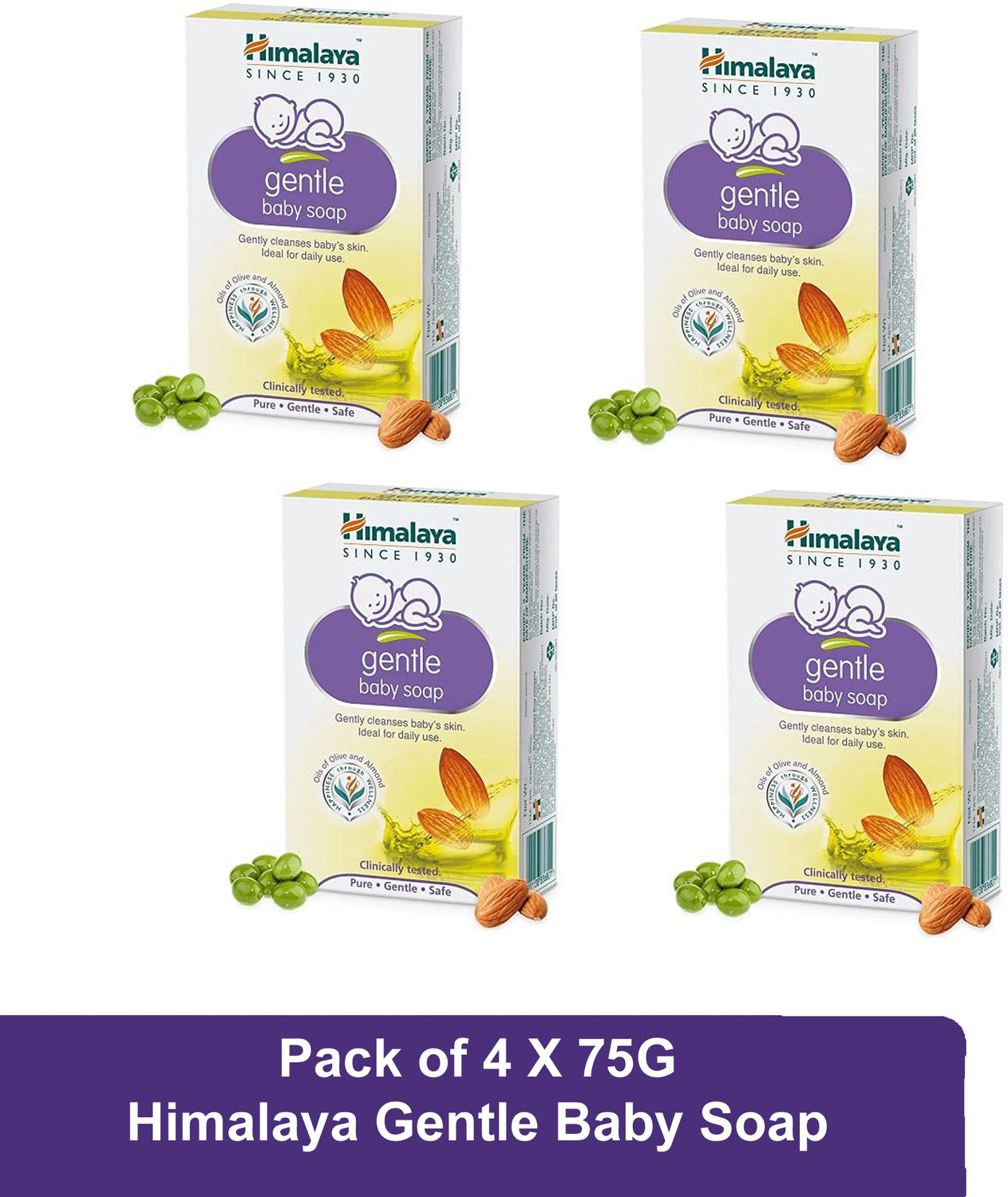 HIMALAYA Gentle Baby Soap Oils of Olive & Almond (Pack of 4 X 75G)