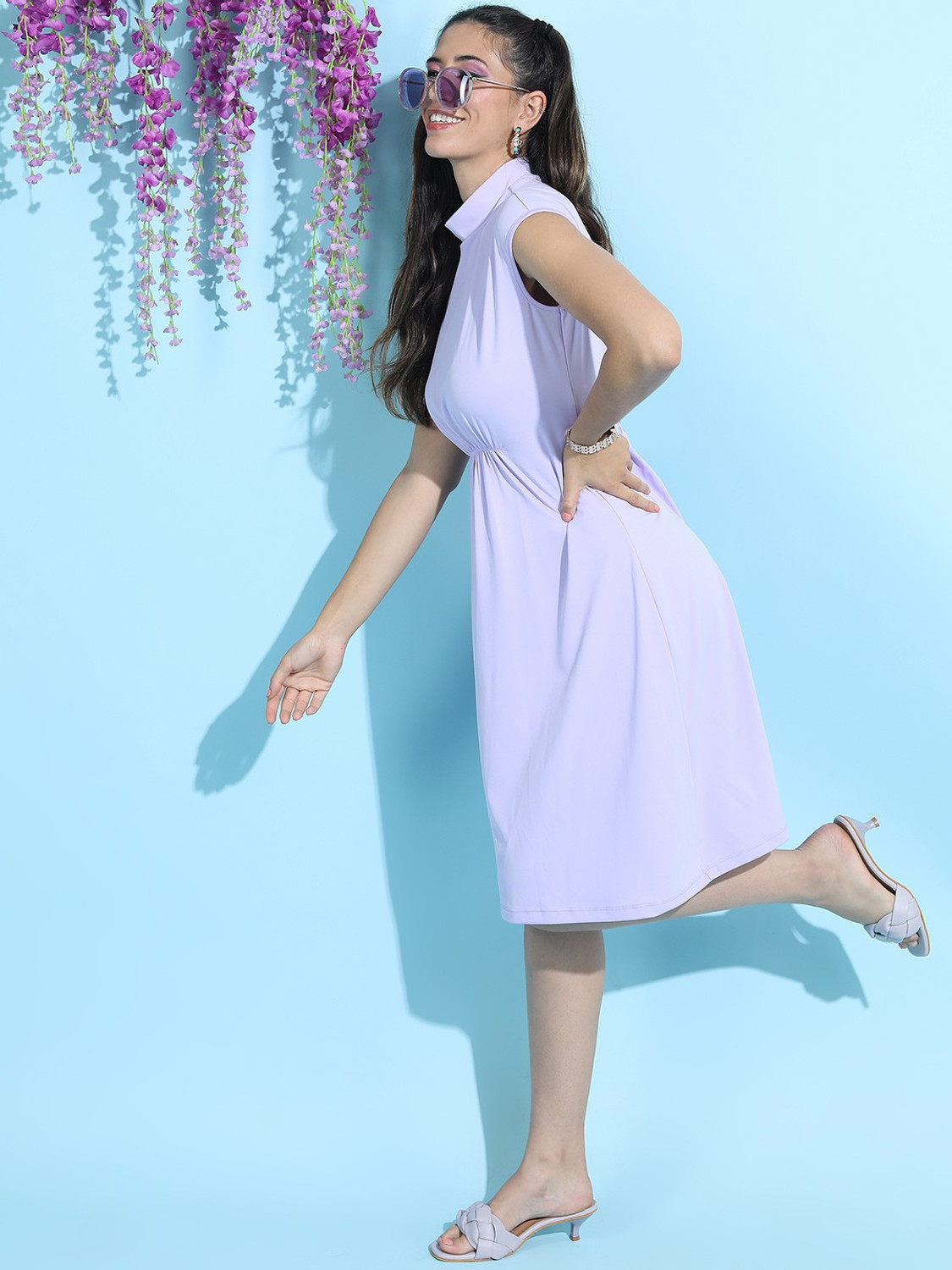 Image of Tokyo Talkies Women Empire Waist Purple Knee Length Dress