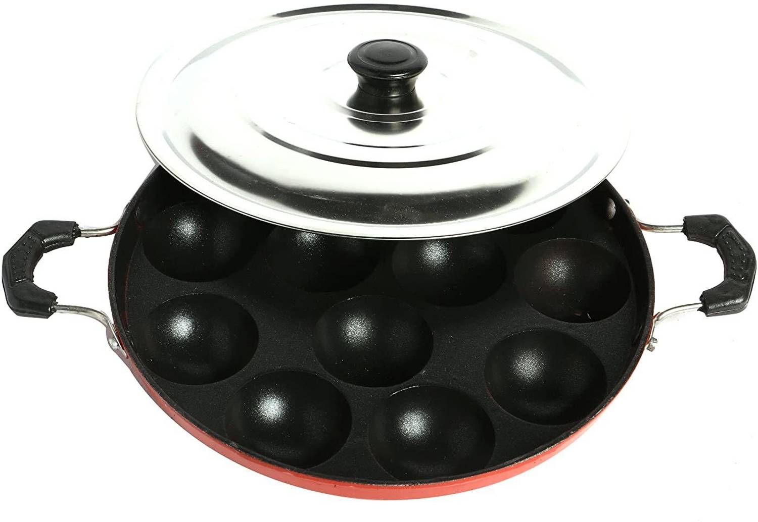 Aarchie Appam Patra with Lid (Paniyarrakal/Paniyaram/Appam Pan/Maker/Pan Cake Maker) Appachatty Pan 24 cm diameter 1 L capacity