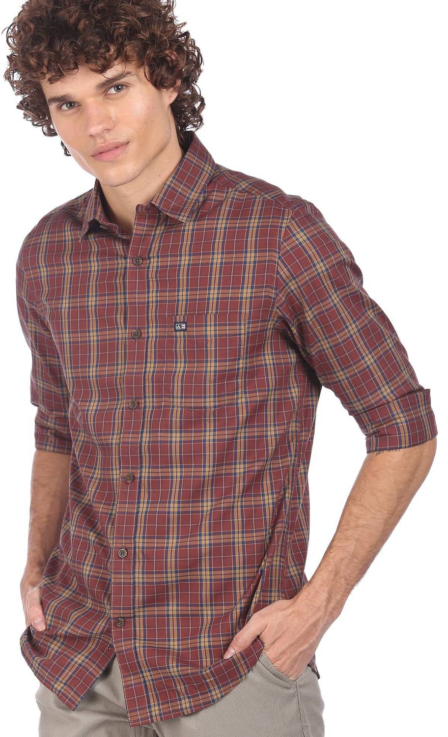 Arrow Sport Men Checkered Casual Brown Shirt
