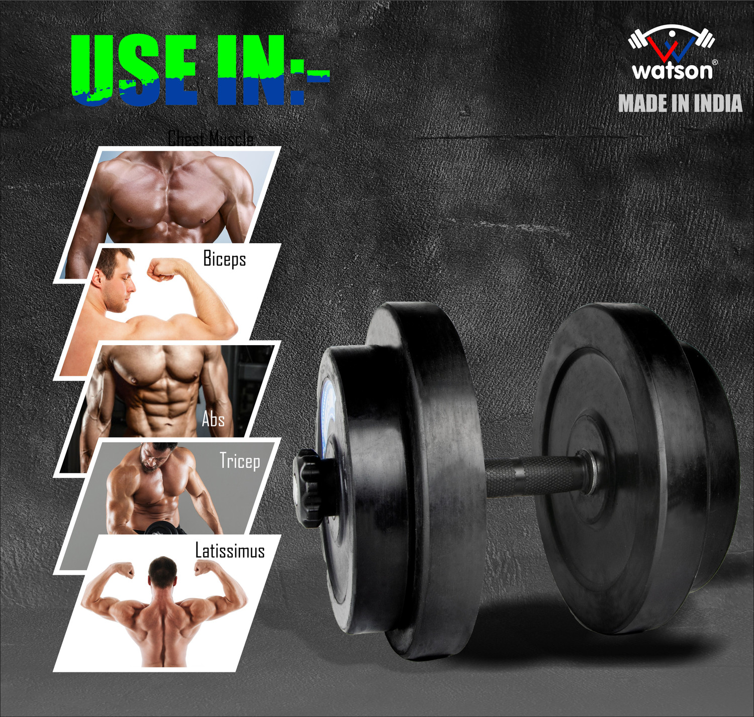 Image of Watson 20 kg Rubber Weight Plate Set Weight Plates Set 5kg x 4 =20kg with 30 mm Home Gym Combo