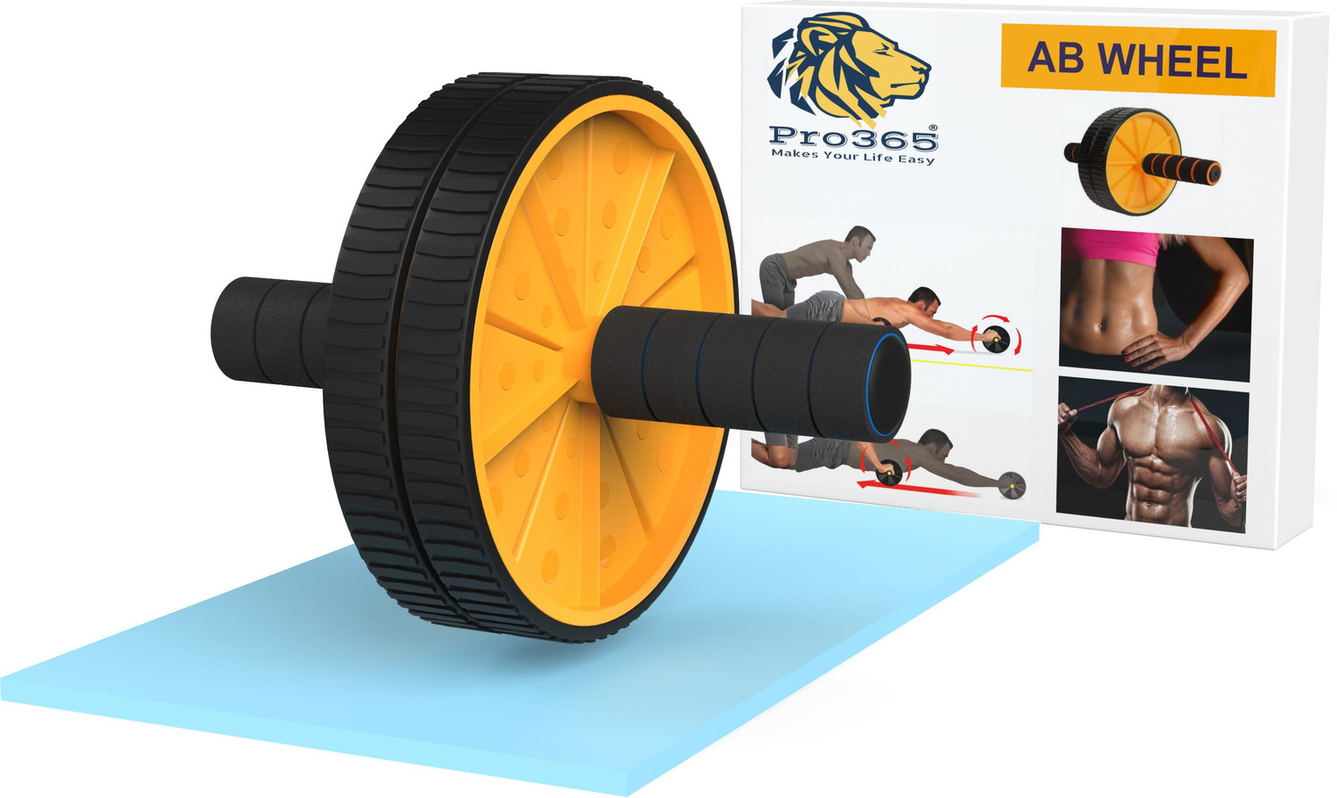 Image of PRO365 Double Wheel Ab Roller For Exercise and Push Up Bar Foam Grip Handle for Chest Ab Exerciser