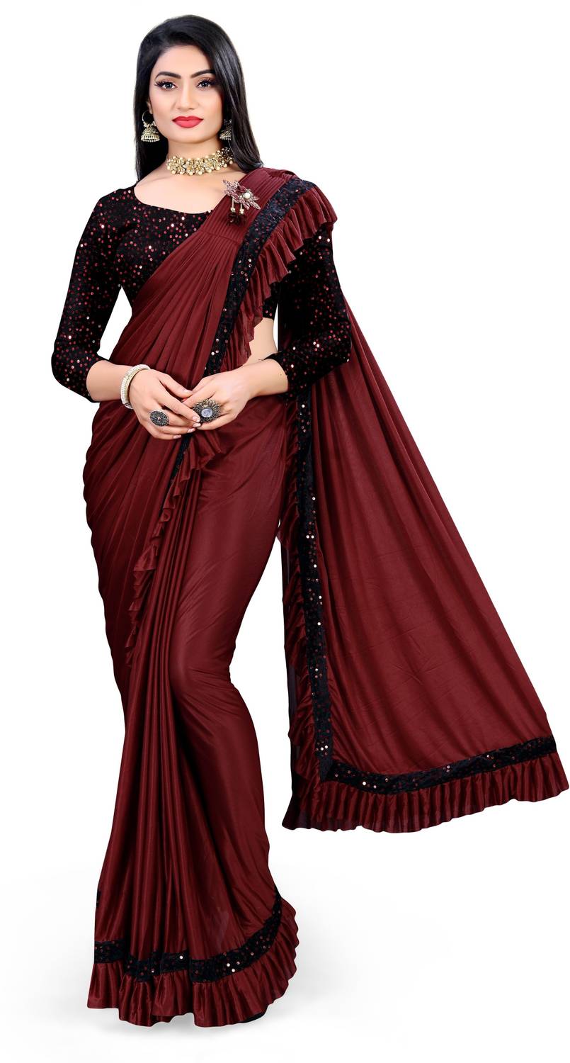 MIJAASHREE Embellished Bollywood Lycra Blend Saree (Maroon)