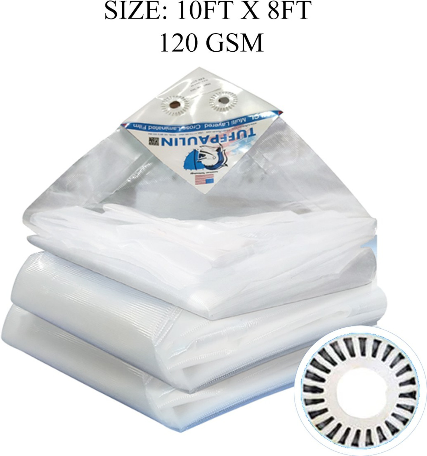 Image of TUFFPAULIN 10FT X 8FT 120 GSM White Tarpaulin Tent - For Truck body, Car, Bike, Grain Covers, Pond Liners