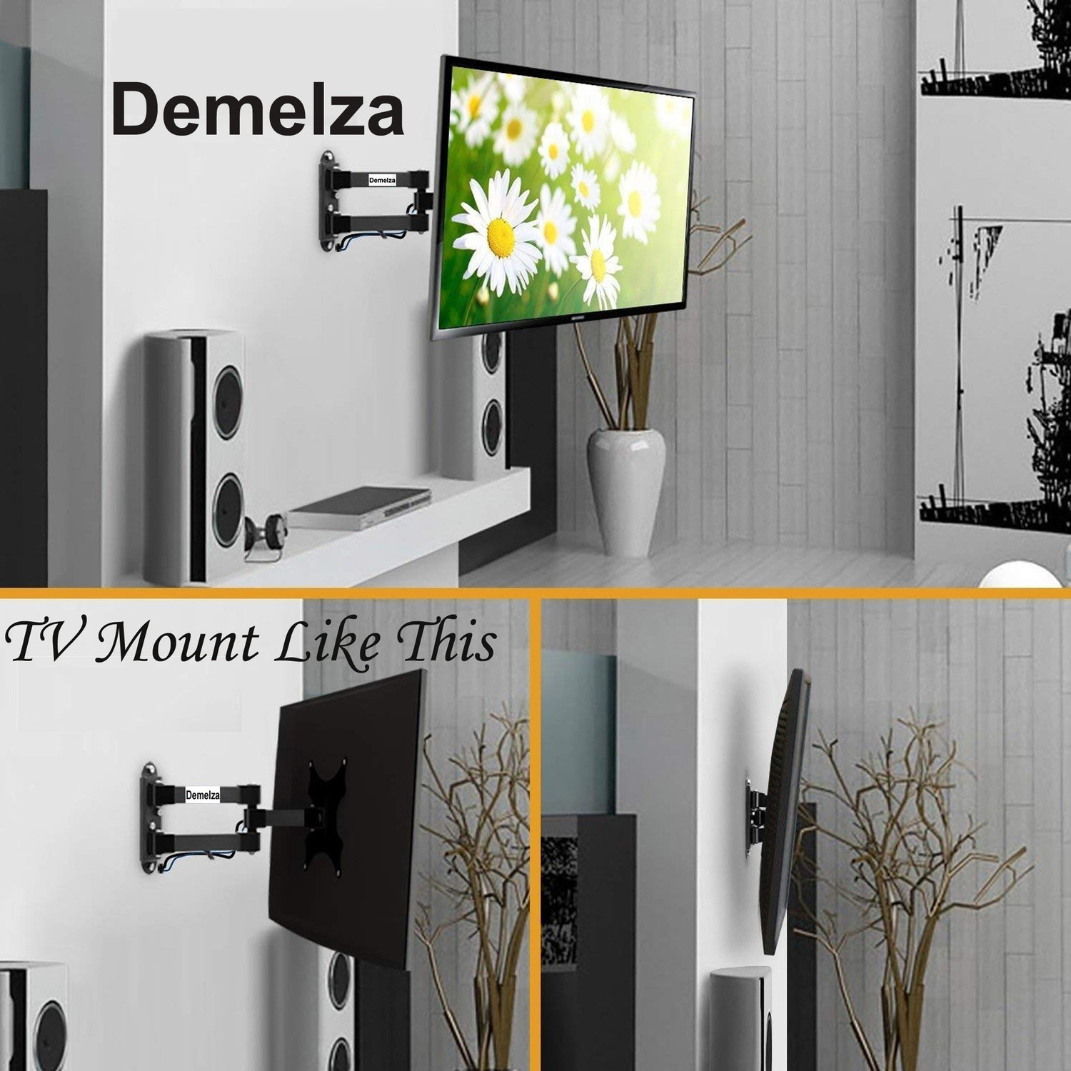 Image of FurniGully TV Wall Mount Movable Swivel Rotatable Bracket & Ceiling for 17-42 inch Smart TV Full Motion TV Mount
