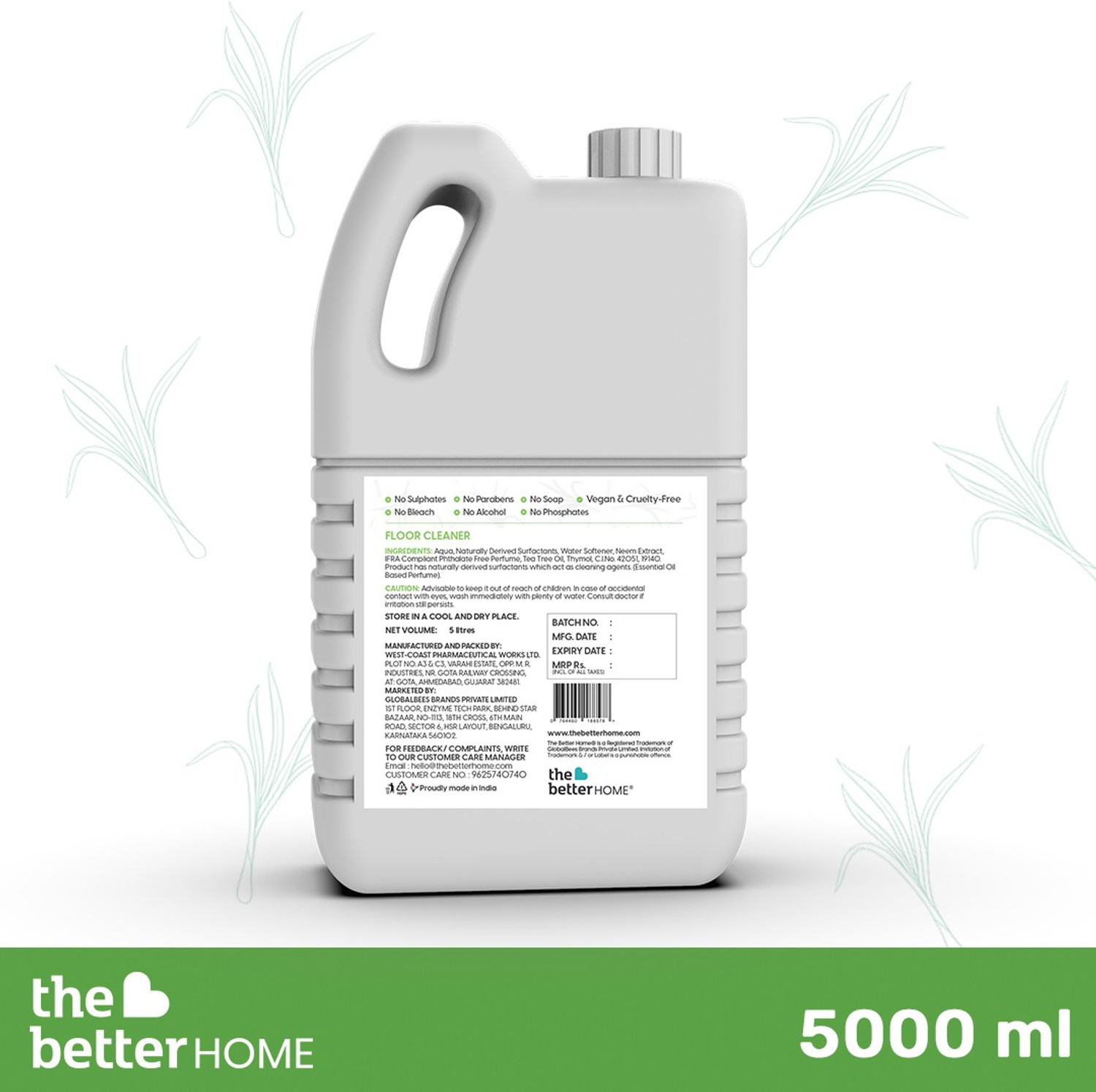 Image of The Better Home Natural Floor Cleaner Liquid (1.8 Litres) |Non Toxic Bio-Active Germ Fighter Lemon