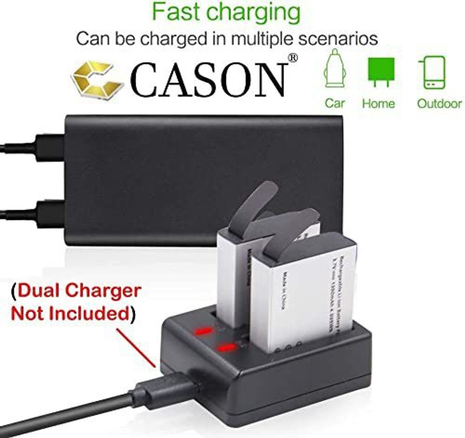 Image of CASON 1350mAh Rechargeable Batteries for Action Camera CN10,CS6,SJCAM,SJ4000,Campark Battery